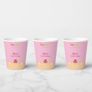 Cat "Two Cute to Handle" 2nd Birthday Pink Paper Cups