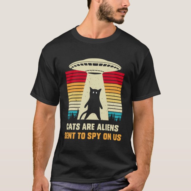 Cat UFO Alien Abduction  Cats are Aliens UAP T-Shirt (Front)