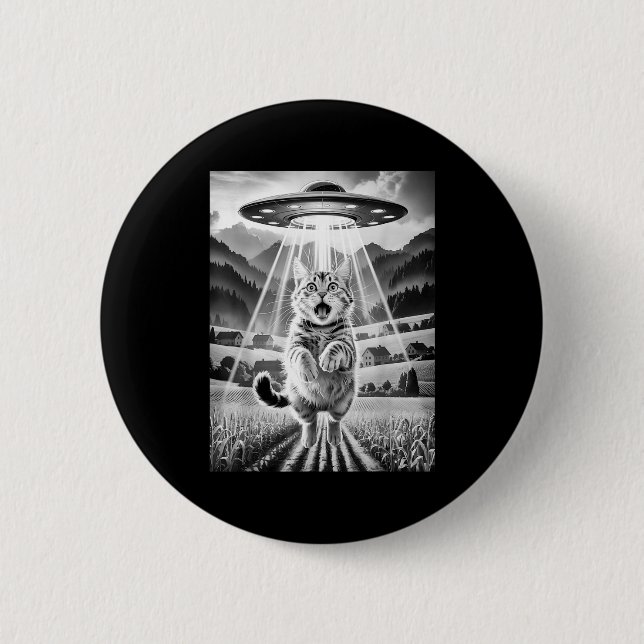 Cat Ufo Alien Abduction Funny Graphic Tees Men Wom 6 Cm Round Badge (Front)