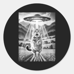 Cat Ufo Alien Abduction Funny Graphic Tees Men Wom Classic Round Sticker