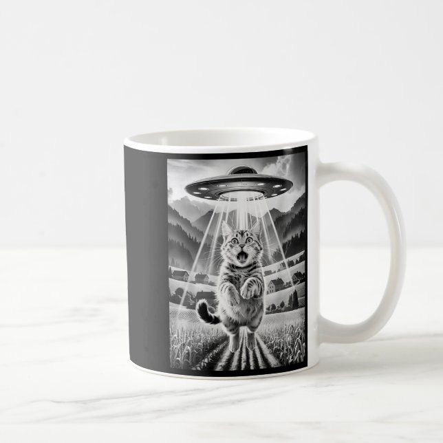 Cat Ufo Alien Abduction Funny Graphic Tees Men Wom Coffee Mug (Right)