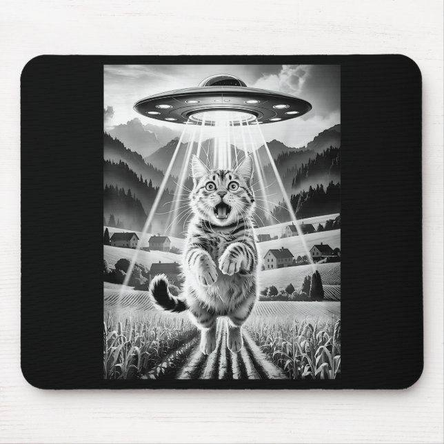 Cat Ufo Alien Abduction Funny Graphic Tees Men Wom Mouse Mat (Front)