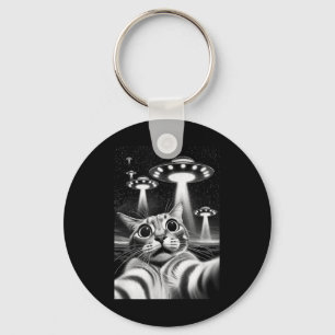 Cat Ufo _ Funny Invasion Meme Retro Alien Cat Ufo  Key Ring
