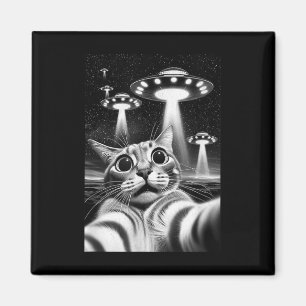Cat Ufo _ Funny Invasion Meme Retro Alien Cat Ufo  Magnet