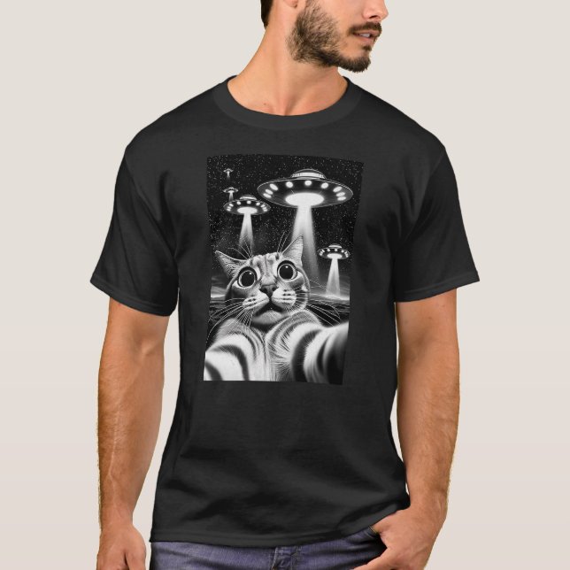 Cat UFO  Funny Invasion Meme Retro Alien Cat UFO S T-Shirt (Front)