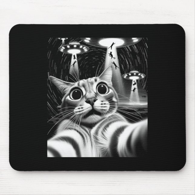 Cat Ufo Invasion _ Funny Cat Meme Retro Alien Cat  Mouse Mat (Front)