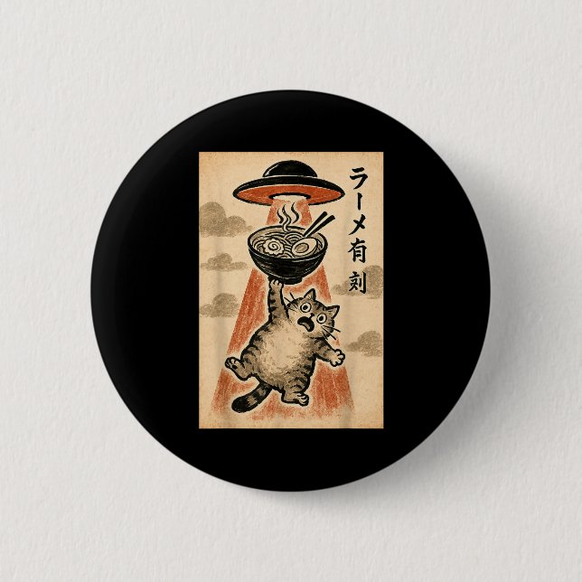 Cat Ufo Ramen Funny Japanese Anime Men Women Teen  6 Cm Round Badge (Front)