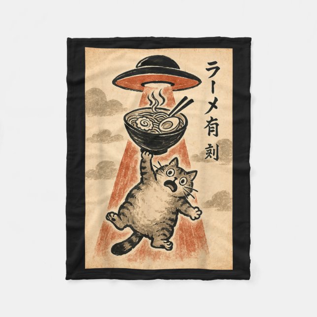 Cat Ufo Ramen Funny Japanese Anime Men Women Teen  Fleece Blanket (Front)
