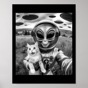Cat Ufo Selfie Cat Alien Abduction Funny Cat Gifts Poster