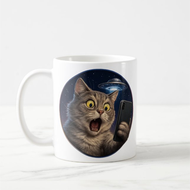 Cat UFO Selfie Coffee Mug (Left)