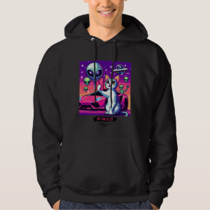 Cat UFO Selfie: Pixel Art #24 Hoodie