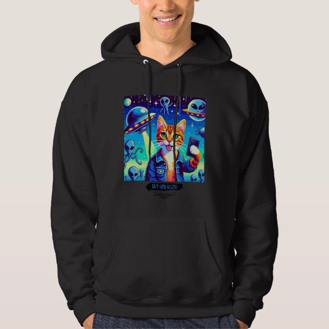 Cat UFO Selfie: Pixel Art #29 Hoodie (Front)