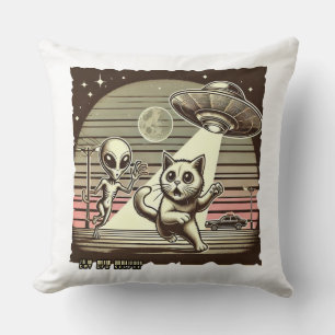 Cat UFO Selfie: Vintage Invasion #01 Pillow. Cushion
