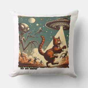 Cat UFO Selfie: Vintage Invasion #02 Pillow. Cushion