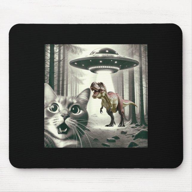 Cat UFO T Alien Dinosaur Selfie Rex Mouse Mat (Front)