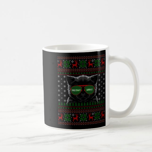 Cat Ugly Christmas Sweater Style Funny Cat Xmas Pa Coffee Mug (Right)