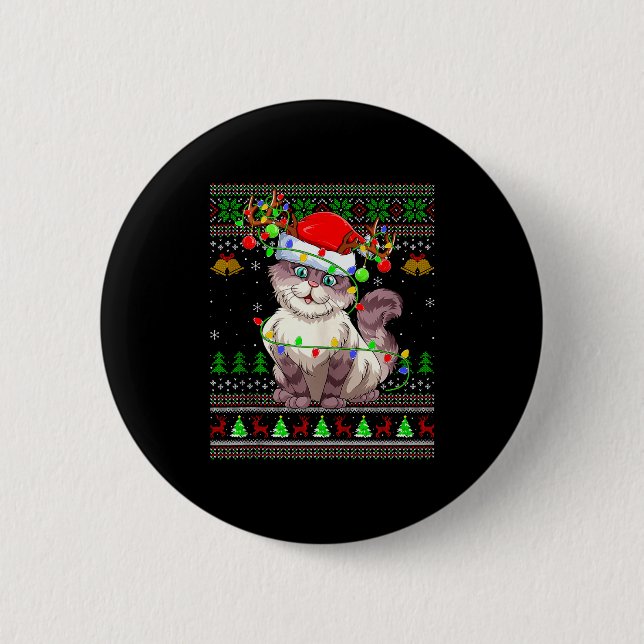 Cat Ugly Christmas Sweaters Holiday Santa Cute Xma 6 Cm Round Badge (Front)