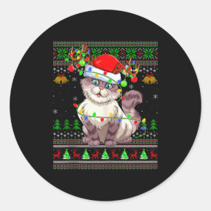 Cat Ugly Christmas Sweaters Holiday Santa Cute Xma Classic Round Sticker