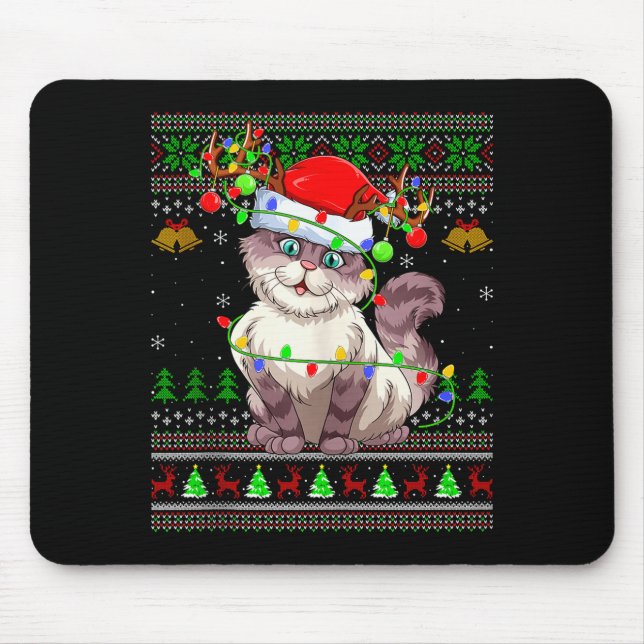 Cat Ugly Christmas Sweaters Holiday Santa Cute Xma Mouse Mat (Front)