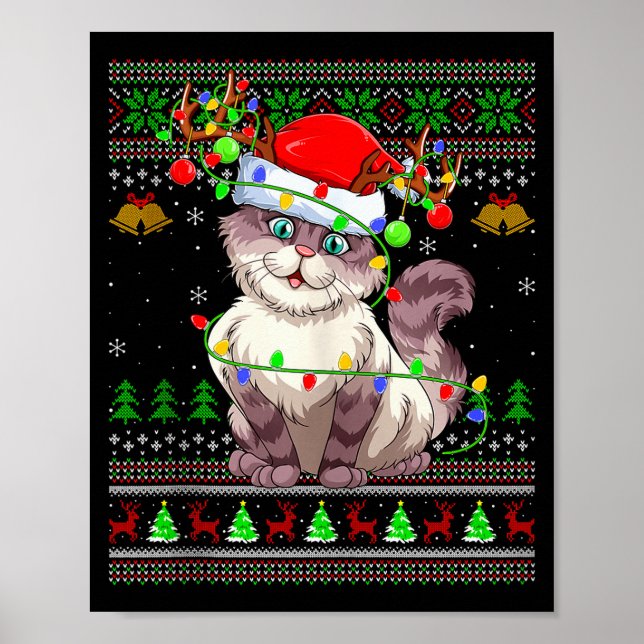 Cat Ugly Christmas Sweaters Holiday Santa Cute Xma Poster (Front)