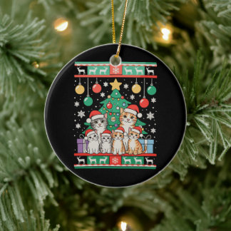 Cat Ugly Christmas Tree Lights Xmas Holiday Ceramic Tree Decoration