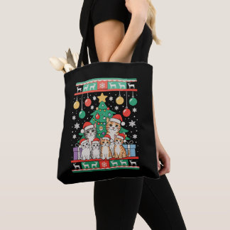 Cat Ugly Christmas Tree Lights Xmas Holiday Tote Bag