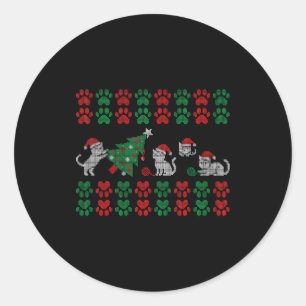 Cat Ugly Sweater Pattern Christmas Knitting  Classic Round Sticker