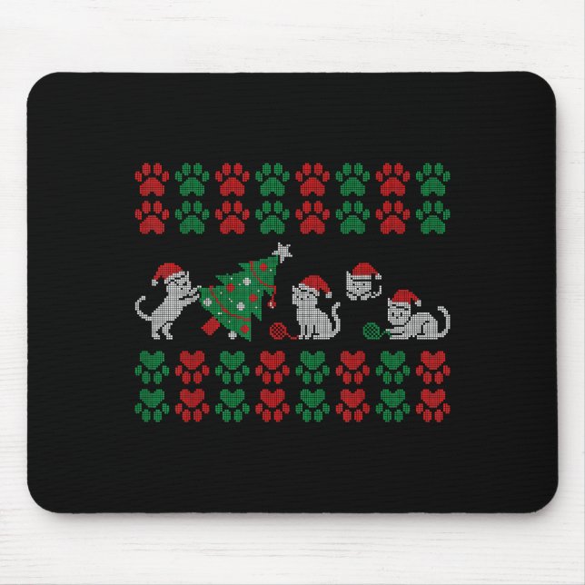 Cat Ugly Sweater Pattern Christmas Knitting  Mouse Mat (Front)