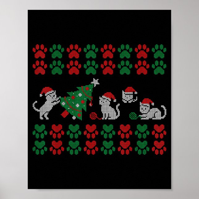 Cat Ugly Sweater Pattern Christmas Knitting  Poster (Front)