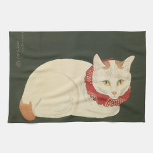 Cat Ukiyo-e print, early 1900s Tea Towel