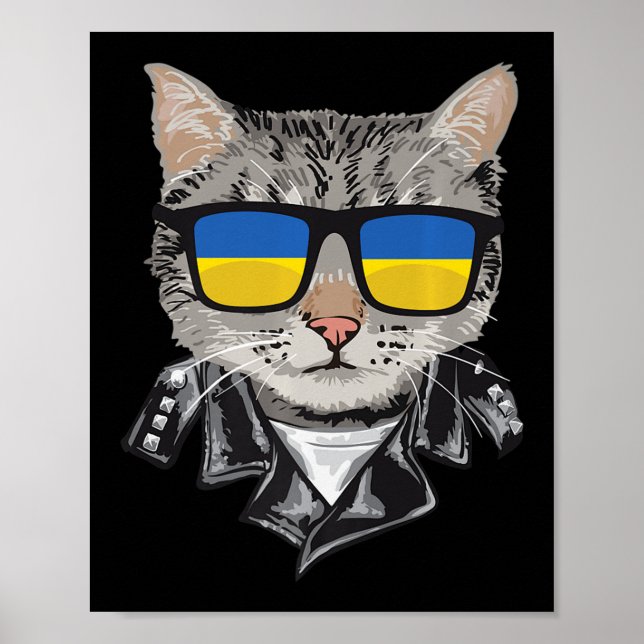 Cat Ukraine Flag Sunglasses  Cool Ukrainian Cat   Poster (Front)