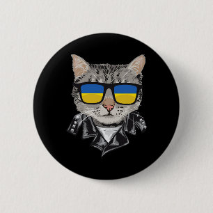 Cat Ukraine Flag Sungles - Cool Ukrainian Cat For 6 Cm Round Badge
