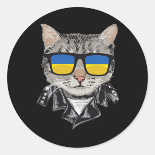 Cat Ukraine Flag Sungles - Cool Ukrainian Cat For Classic Round Sticker