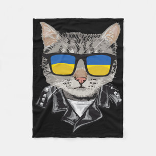 Cat Ukraine Flag Sungles - Cool Ukrainian Cat For Fleece Blanket