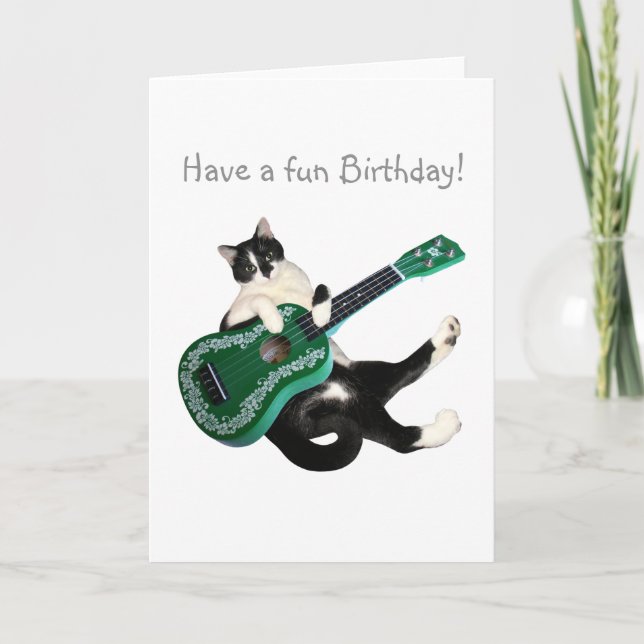Cat Ukulele Birthday Card (Front)