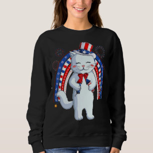 Cat Uncle Sam Hat Us Flag Fourth 4th Of July Kids Sweatshirt