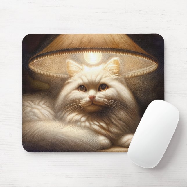 Cat Under a Lampshade Painting Mouse Mat (With Mouse)