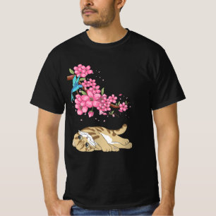 Cat Under Cherry Blossom Cute Japanese Kawaii Cat T-Shirt