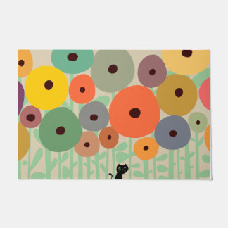 Cat Under Flowers Garden | Colourful Flowers Lover Doormat