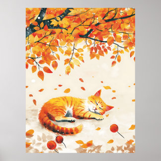 Cat Under Leaves,Cosy Autumn Decor art,Fall Home