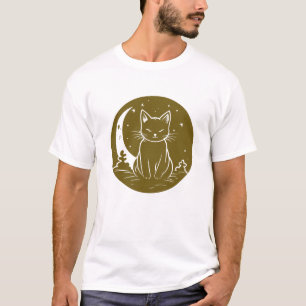 Cat Under Moon Sky Furry Cute Vector Graphic T-Shirt