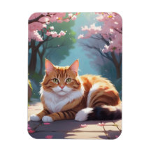 Cat under Sakura tree magnet
