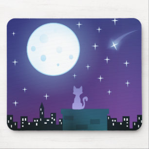 Cat Under the Moonlight Mouse Mat