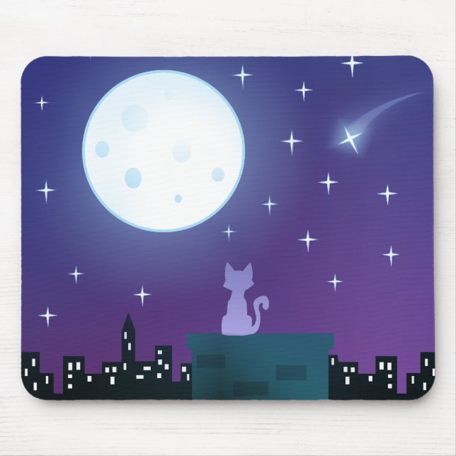 Cat Under the Moonlight Mouse Mat (Front)