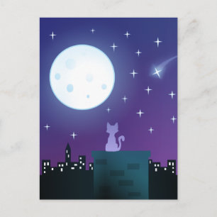 Cat Under the Moonlight Postcard