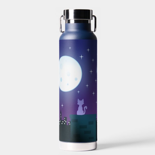 Cat Under The Moonlight Water Bottle (Front)
