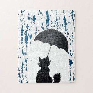 Cat Under Umbrella Jigsaw Puzzle