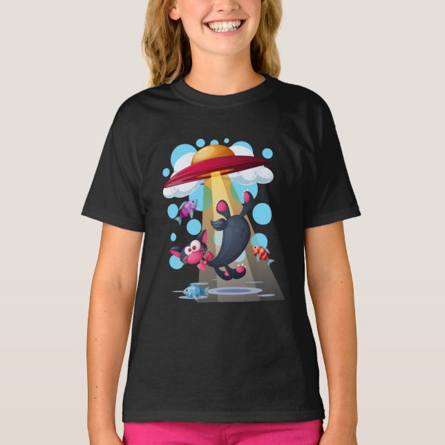 Cat underwater UFO lady shirt (Front)