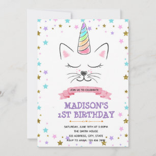 Cat unicorn birthday invitation