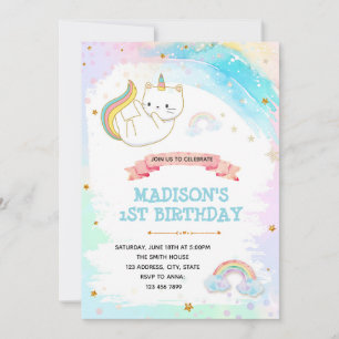 Cat unicorn birthday shower invitation